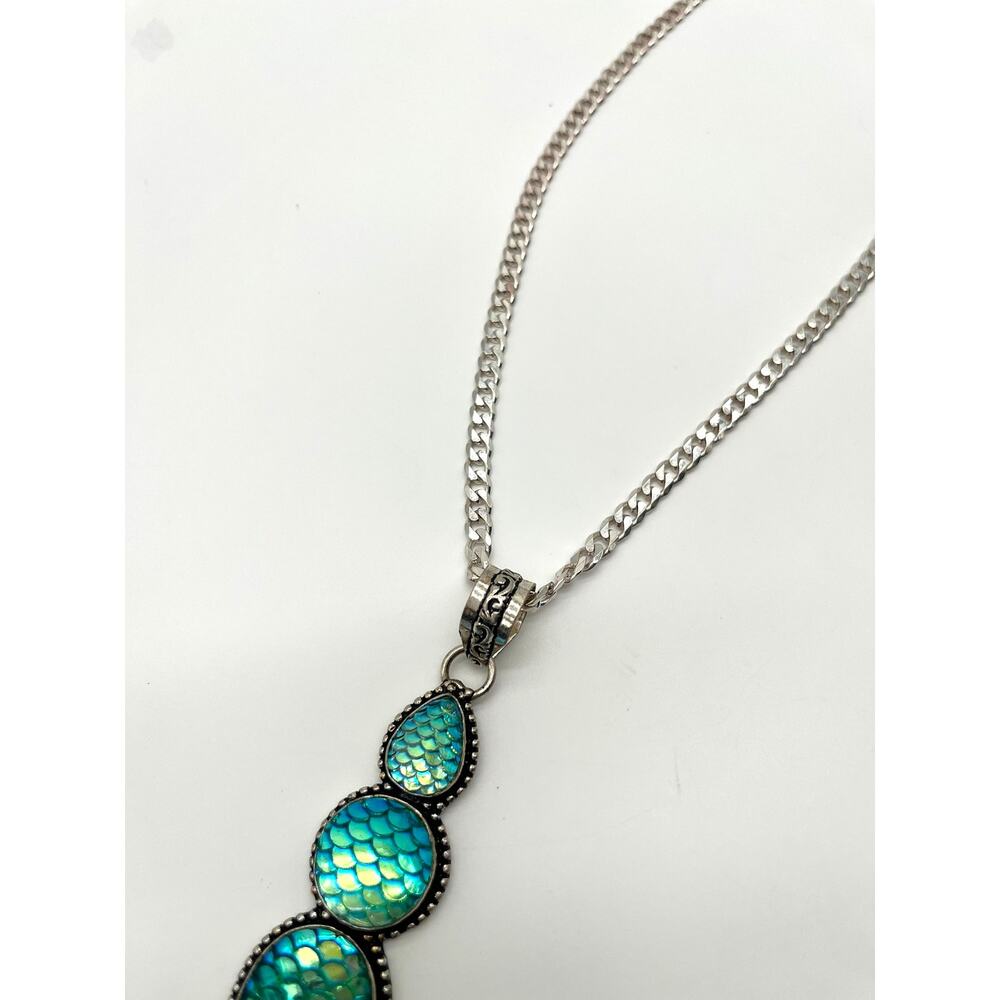925 Sterling Stamped Mermaid Snake Scales, Iridescent Pendant On 18" Italy 925 - Picture 8 of 11